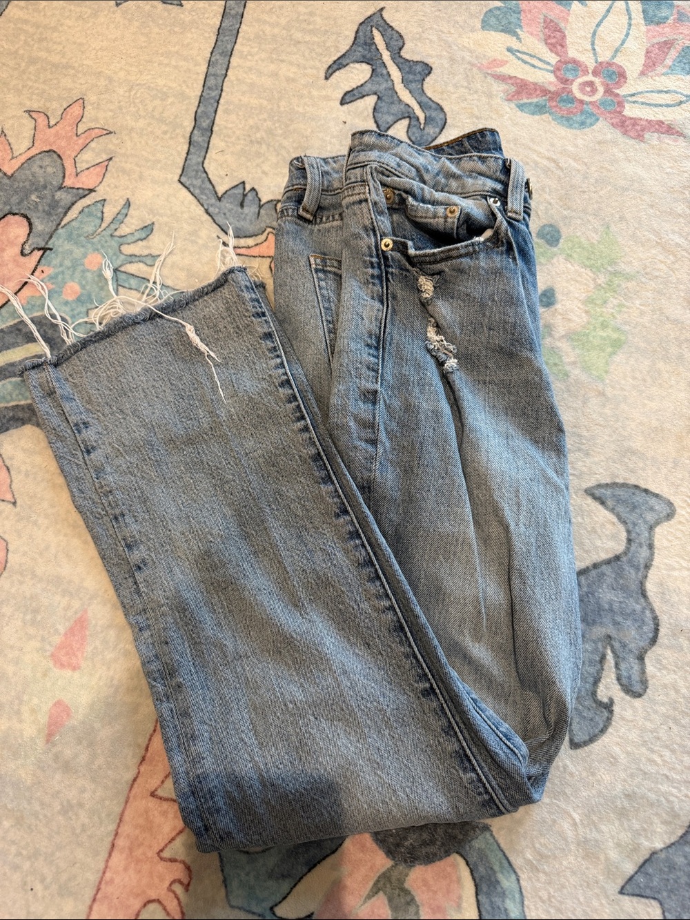 pistola Faded Blue Straight Leg Jeans with Frayed Hem